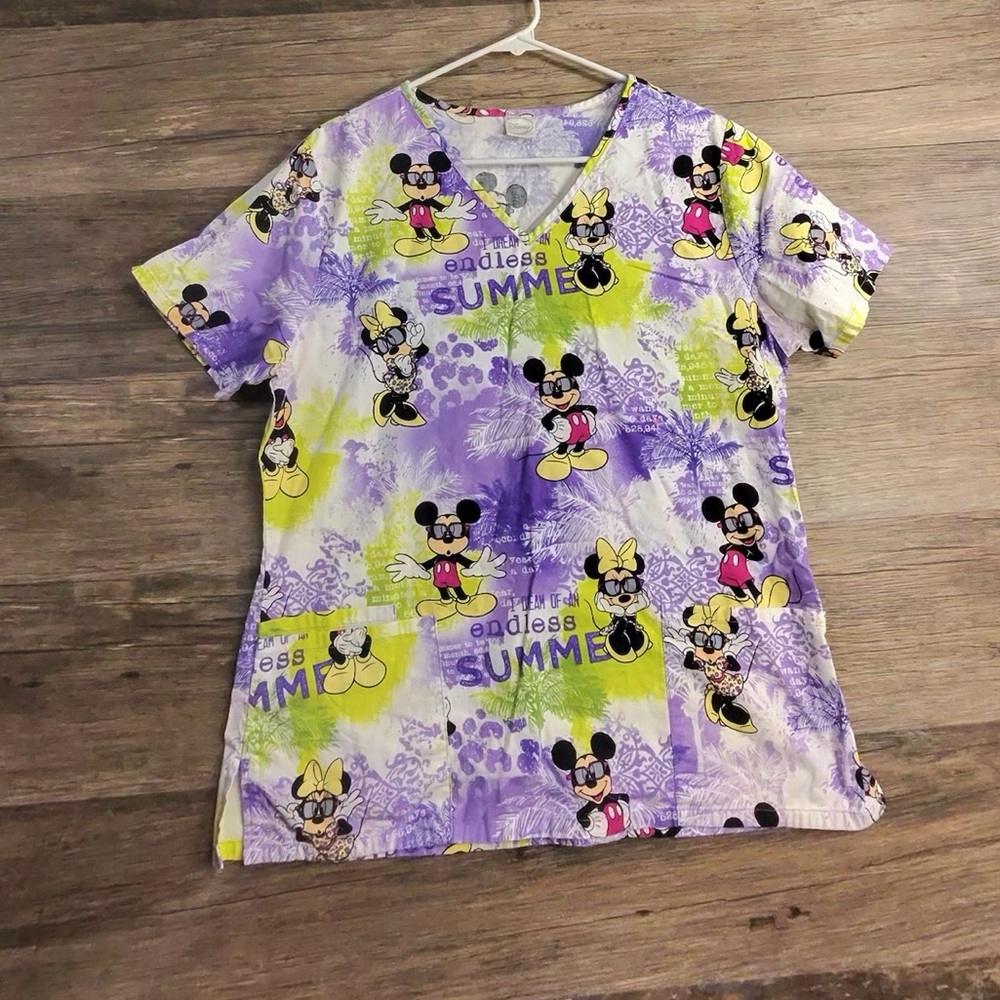 Disney Mickey Mouse Purple and Lime Scrub Top